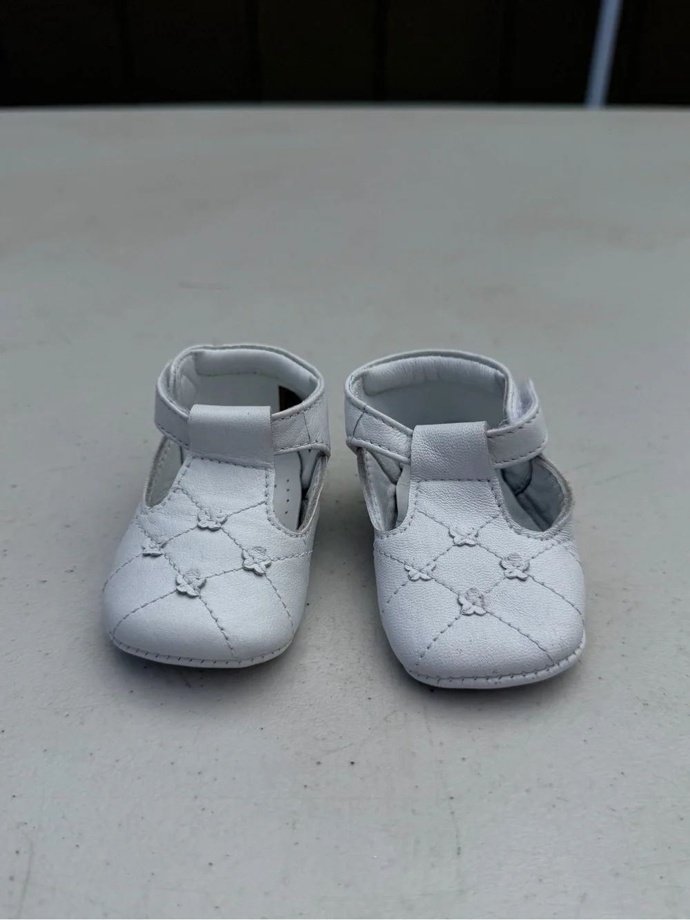 Baby Girls White T-Strap Floral Quilted Mary Jane Shoes